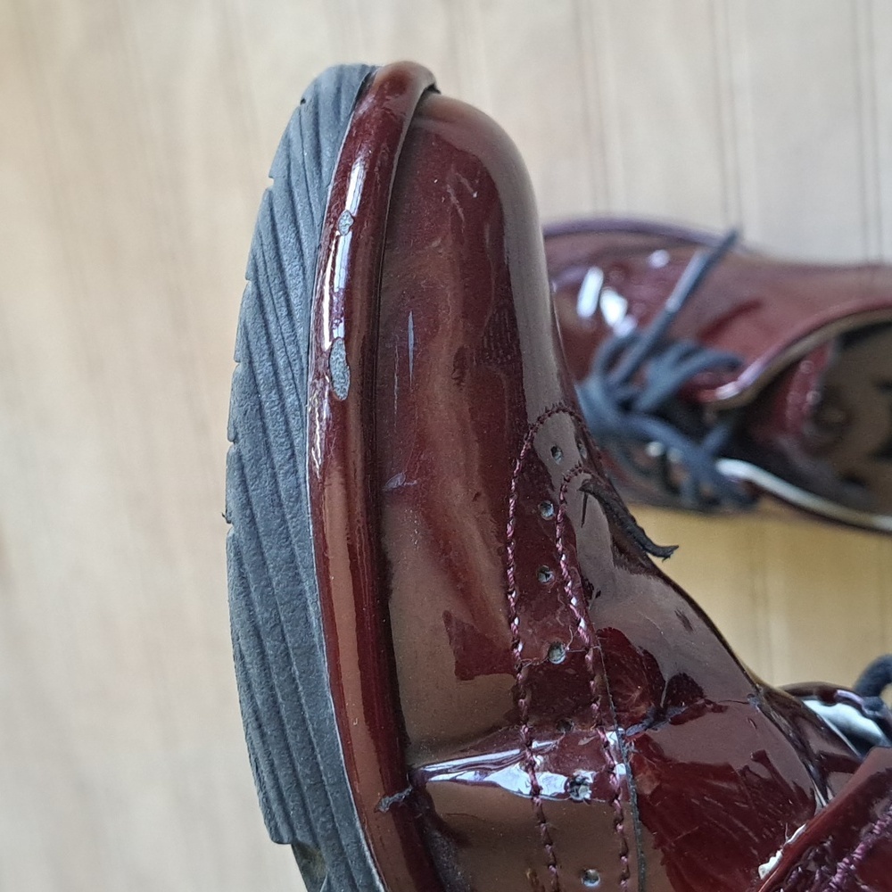 Fly London Oxford Lace Up Burgundy Patent Leather Wedge Comfort Shoes - Picture 11 of 13